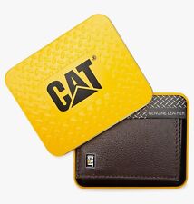 CAT Genuine Leather Brown Card Holder W/ RFID  Shield Protect Cards, Men Wallet picture
