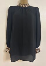 NEW ex Ladies Black Sequinned Collared Party Work Chiffon Blouse Shirt Top 10-20 picture