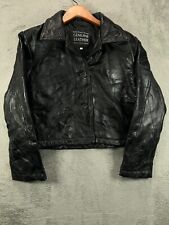 VTG Giovanni Navarre Leather Crop Jacket Italian Stone Womens Large Black Biker picture