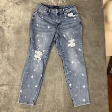 Judy Blue Jeans Womens 16W Blue Straight Leg Stars Distressed Patriotic Stretch picture