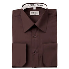 Men's Berlioni Designer Brown Long Sleeve Convertible Cuff Dress Shirt - NWT picture