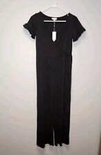 See You Monday Black Ribbed Romper Pants Ruffle Sleeves Womens Large NwT picture