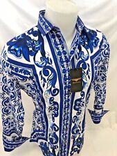 Mens PREMIERE Long Sleeve Button Down Dress Shirt BLUE DIAMOND LEAF DESIGNER 618 picture