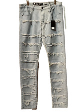 BEST New Waime Nations Men’s Ripped Urban Skinny stack Jeans-Ice Blue picture