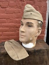 Vintage 1942 Military Hat Cap Army WWII USA Uniform Lid Shade Tan lot of 2 picture