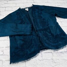 Chico's Embroidered Lace Trim Open Blazer Jacket 3 Large 16/18 Navy Silk Lined picture