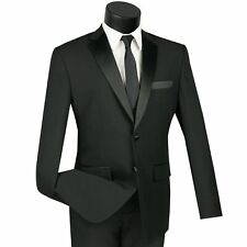 LUCCI Men's Black Slim Fit Formal Tuxedo Suit w/ Sateen Lapel & Trim NEW picture