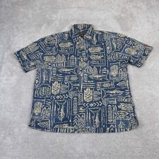 Abercrombie and Fitch Shirt Mens Medium Blue Hawaiian Tribal Dad Button Up picture