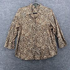 Lauren Ralph Blouse Top Womens XL Brown Leopard Button Up Shirt Ladies Casual picture