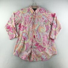 Lauren Ralph Lauren Shirt Womens S/M  Button Up Floral Embroidered picture