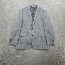 Joseph Abboud Mens Blazer Gray Blue 46L Linen Plaid Slim Fit Sports Coat Jacket picture
