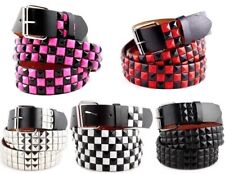 Studded Leather Belt Mens Womens Unisex 3-Rows Metal Pyramid Punk Rock Goth Emo picture
