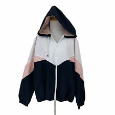 Topshop Color Block Hoodie Women Size 12 Full Zip Windbreaker Light Retro Jacket picture
