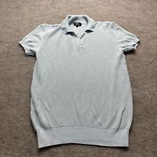 A.P.C. Jay Open Knit Sweater Polo Shirt Men L Light Blue Ribbed Cuffed picture