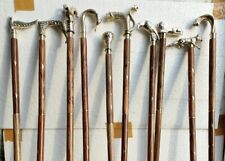Lot of 10 Pcs Antique Brass Walking Stick Cane Different Handle Wooden Gift picture