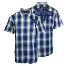 Harley-Davidson Men's Shirt Blue Plaid Bar & Shield Short Sleeve (S59) picture