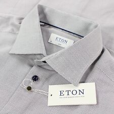 Eton NWT Dress Shirt Size 44 17.5 Slim in White with Navy Blue Geometric Pattern picture