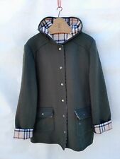 Burberry London Hooded Coat Womens EU48 Green Nova Check Lining Made in Spain picture