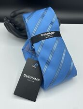DUCHAMP London Men's 100% Silk Tie ~ Light Blue ~ Striped ~ Hand Made ~ NEW picture