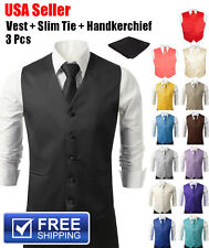 SET Vest Tie Hankie Fashion Men's Formal Dress Suit Slim Tuxedo Waistcoat Coat picture