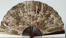 Antique  French 29” Large Hand Fan Embroidered Metallic Embellishment picture