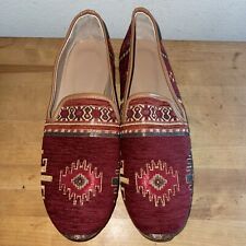 Turkish Kilim Handmade Loafers Men Size 10 Red Blue Woven Print Shoes picture