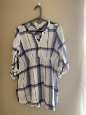 NWOT LED Small Maternity Blouse Blue White Checkered Luxe Essentials Denim Top picture