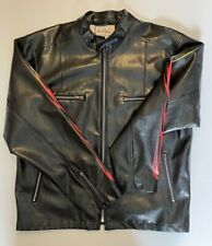 VTG BC ETHIC Black Faux Leather Racer Motorcycle Jacket Med Flames on Arms EUC picture