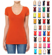 Women's Premium Soft Cotton Knit Basic T-Shirt V-Neck Short Sleeve Solids Fitted picture