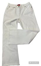 Oscar de la Renta Size 10 White Stretch 5 Pocket Fray Raw Hem Flare Leg Jeans picture