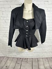 VTG Young Edwardian Black Victorian Button Front Back Cutout Long Sleeve Sz 3 XS picture