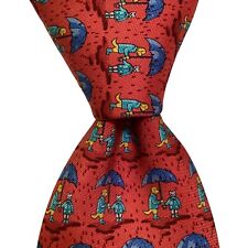 HOLLAND & HOLLAND Men's 100% Silk XL Necktie USA Luxury UMBRELLA CAT DOG Red NEW picture