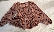 Shein Women's Puff Long Sleeve Size 6 Blouse Leopard Print Peasant Top picture