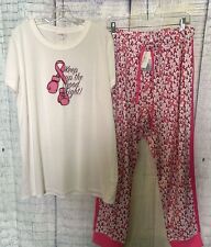 LuLaRoe 2XL JAX SWEATS JOGGERS White/PINK BREAST CANCER AWARENESS NWT picture