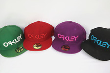 Lot of 4 Oakley New Era Fitted Hats, Caps Size 7 3/8, Red, Black, Purple, Green picture
