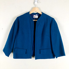 Vintage Candy Blazer Jacket Womens 12 Blue Open Cropped Lightweight Faux Pockets picture