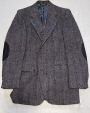 Harris Tweed 32 Chest Black Blue Hopsack Sport Coat VTG w/ Leather Button USA picture