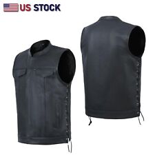 SOA Men's Leather Vest Anarchy Motorcycle  Club Concealed Carry Side Lace 685SPT picture