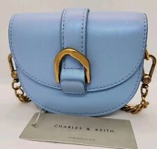 NEW Charles & Keith Micro Gabine Saddle Bag. Light Blue. Size XS picture