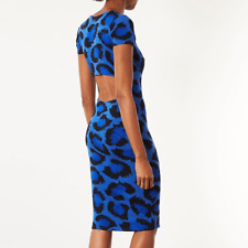 Topshop Bodycon Dress Womens Size 6 Blue Leopard Print Cut Out Back #m picture
