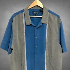 Nat Nast Luxury Shirt Mens 2XL Blue Gray Short Sleeve 100% Silk Button Up Bowler picture