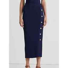 Lauren Ralph Lauren Women's Navy Blue Button Front Rib Knit Midi Skirt M NWOT picture