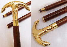 Antique Solid Brass Head Handle Vintage Designer Wooden Walking Stick Cane Gifts picture