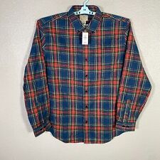 LL Bean Shirt Mens Large Blue Scotch Plaid Flannel Slightly Fitted Button Down picture