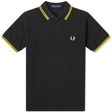 Fred Perry Polo Shirt Black Yellow S M L XL XXL M3600 Slim Fit Pique Twin tipped picture