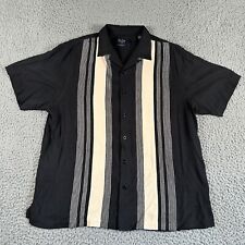 Nat Nast Bowling Shirt Mens Large Black Striped Button Up 100% Silk Casual picture