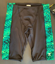 TYR Men's 34 Large Green Black Swim Suit Jammer Racer Drawstring Waist New picture