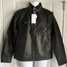 David Outerwear Distressed Black Bonanza Jacket Coat Faux Leather Small NWT picture