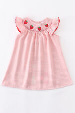 NEW Boutique Strawberry Girls Embroidered Smocked Pink Dress picture