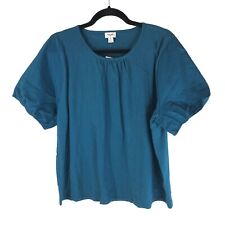 J. Crew Factory Womens Pleated-Sleeve Top Blouse Teal Blue XL picture